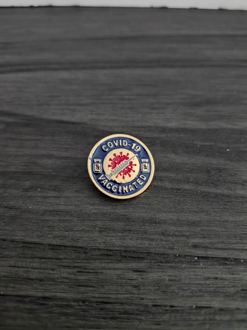 COVID-19 Vaccinated Enamel Brooch - Blue and Red
